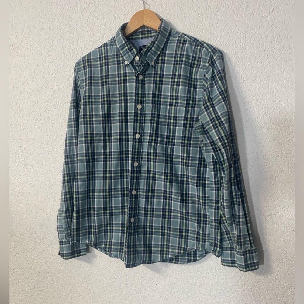 Abercrombie & Fitch Blue and Green Plaid Long Sleeve Preppy Button Up Shirt SZM